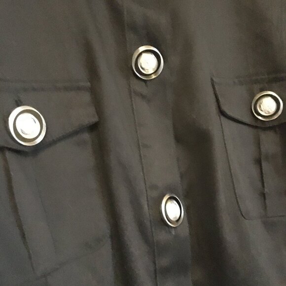 Y2K Black Military Goth Cotton Button Down Dress - Picture 7 of 16